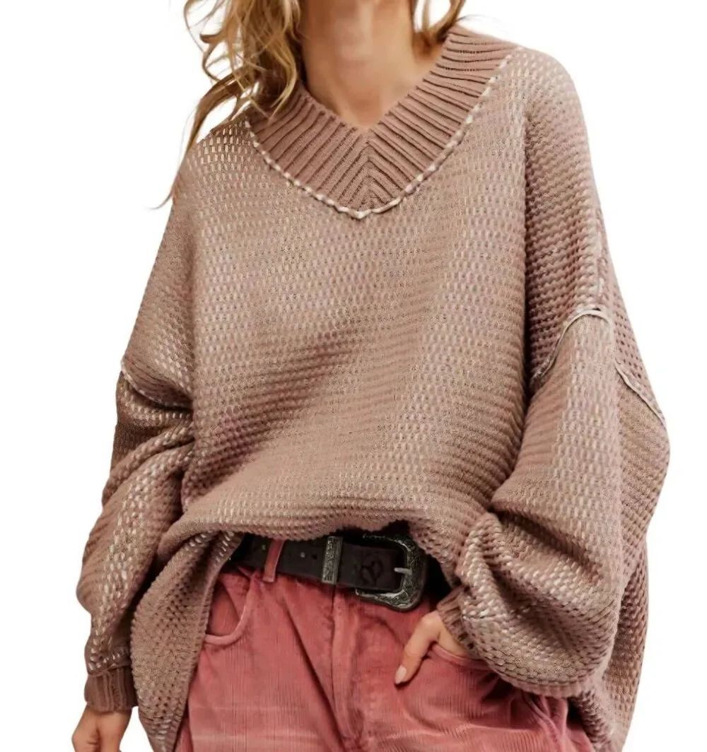 Free People Sweater Women's XL Brown Maisie Oversized Jumper Slouchy Neutral